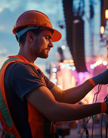 Electrician at work answering customer questions